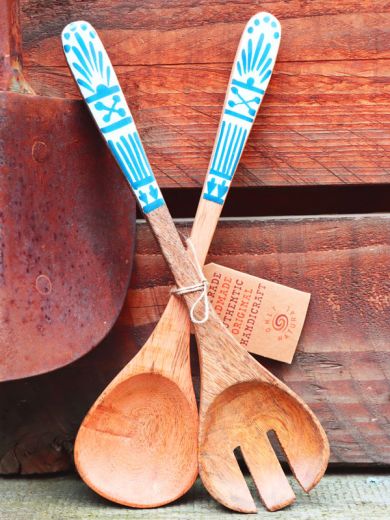 Holzbesteck "blau/Muster" 