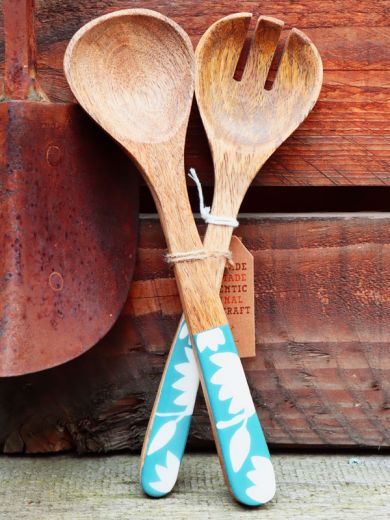 Holzbesteck "blau/weiß/Blume" 
